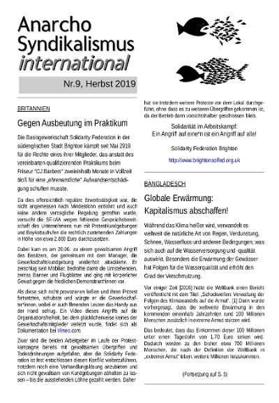 Anarchosyndikalismus international, Nr. 09, Herbst 2019